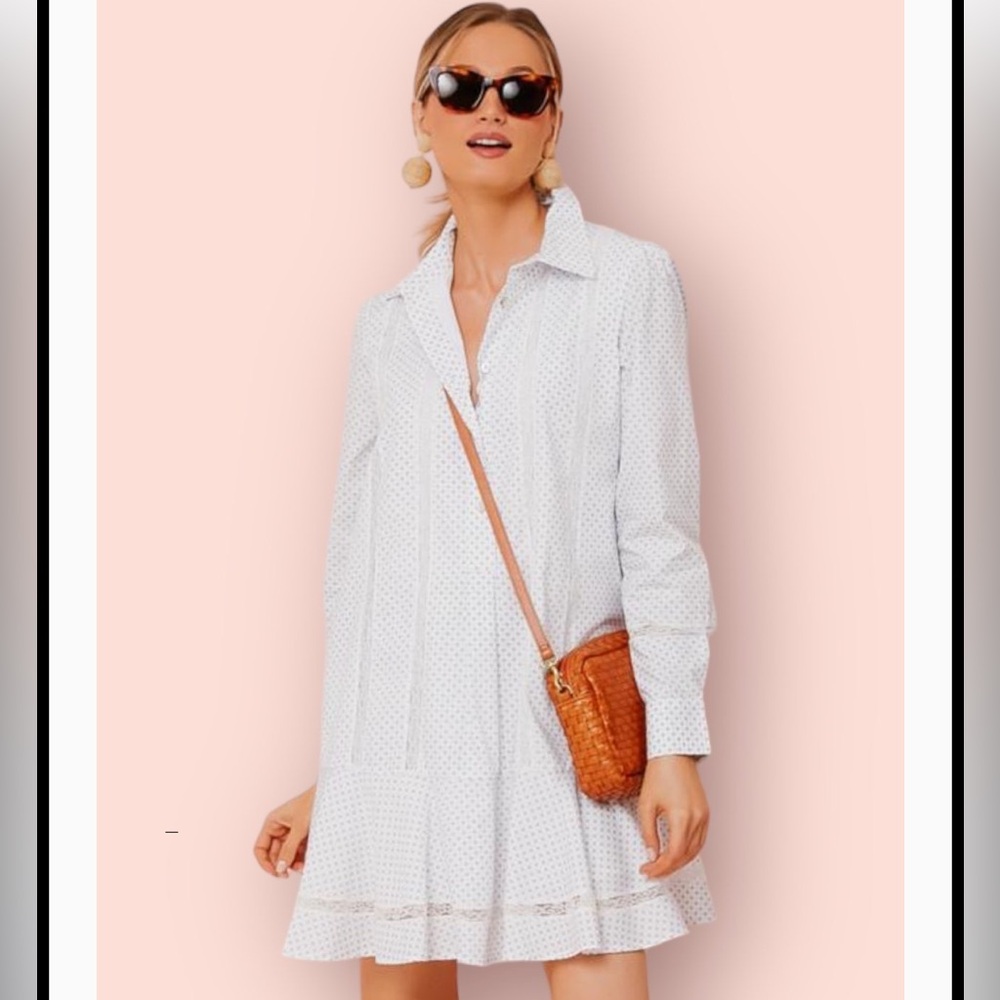TUCKERNUCK • NWOT CALLAHAN MALIBU MORNINGS LACE COMBO SHIRT DRESS